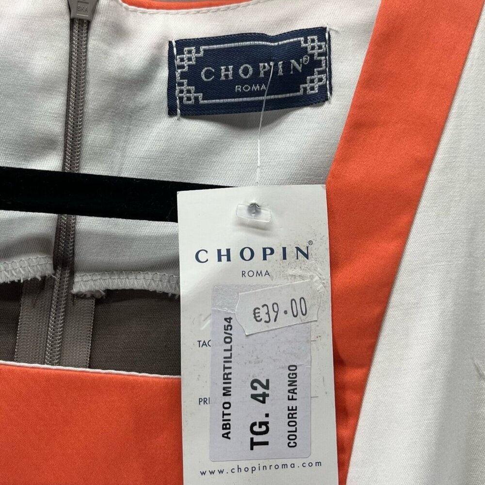 Chopin Dress Size 42 US 6 Sheath Striped Sleeveless Stretch Cotton White Orange - Picture 7 of 11
